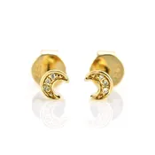 0.02ct Pavé Round Diamonds in 14K Gold Mini Crescent Moon Stud Earrings