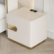 Horva 2-Drawer Nightstand with Charging Station &amp; Travertine Sintered Stone Top