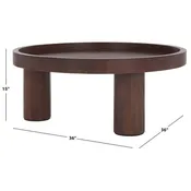 3-Leg Round Coffee Table with Tray Top, Rustic-Chic Style, 36Wx36Dx15H