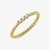 3 Diamond Beaded Stacking Ring in 14K Gold