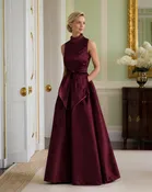 Burgundy Mother of the Bride Dress AA-112 in Burgundy Silk Wool | Gramercy Atelier — Gramercy Atelier