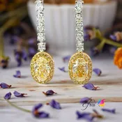18K Yellow Gold Drop Earrings with CGL Fancy Yellow Oval Cut Diamonds