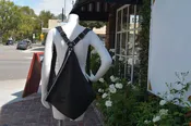 Black Cowhide Leather Fold Over Triangle Sling Sectional Backpack Bag Large — jackie robbins leather + jewelry