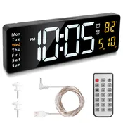 15.7in LED Digital Wall Clock with Remote Control 10 Level Brightness 3 Alarm Settings 12/24Hr Format Timing Countdown Temperature Calendar Display Decorative Clock For Office Home