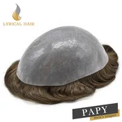 LYRICAL HAIR 0.10mm Thickness Durable Skin Knotted PU Brown Human Hair System For Men 100% Hand Tied Woven Toupee for Men | Brown