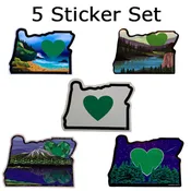 Oregon Sticker Collection: 5 Iconic Heart in Oregon Designs