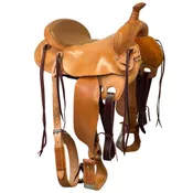 16" McCall McLite All-Around Trail Saddle, Light Oil with Padded Seat and Running Leaf Border Tooling - #A117526