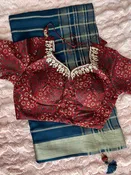 Blue with Maroon Contrast Blouse Tissue Saree