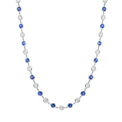 12.9 CT. Alternating Round Brilliant Diamond and Blue Sapphire Bezel Set Necklace in 14K White Gold