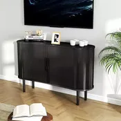 Buffet/bahut incurvé de 55" en MDF avec portes - Noir