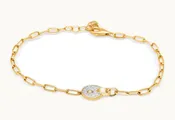 Bracelet 14kt Gold Paper Clip Chain Padlock & Diamonds