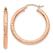 10k Rose Gold 30mm x 3mm Diamond Cut Round Hoop Earrings