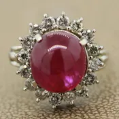 10.30ct Ruby Cabochon Diamond Platinum Ring, GIA Certified No-Heat