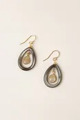 Alchemy Black Lip Shell Teardrop, Golden Rutilated Quartz Bezel Statement Earrings