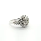 14k WHITE GOLD DIAMOND LADIES CLUSTER SUNBURST RING