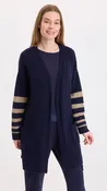 Ayla Navy Cardigan with Khaki Stripes