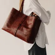Allan K Waldorf Fence Woven Leather Tote | Nutmeg