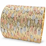 Gold Plated Dozen Bangle, Diamond Cutting Finish, Tricolor, 03.08.0088.07 (06 MM Thickness, Size 7 (3.00 Diameter))