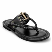 Adan Mens Black Genuine Leather Italian Sandals