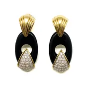 Vintage Black Onyx and Diamond Earrings