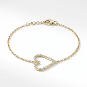 14K Gold Diamond Heart Pendant Bracelet - 0.10ctw