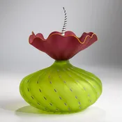Bobtanical Urchin Art Glass - Acid Green, Dark Ruby and White