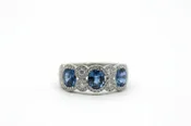 Blue Sapphire & Diamond 3-Stone Ring