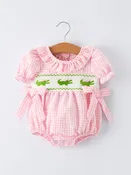 Baby Girls Alligator Embroidered Smocked Romper