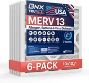 BNX TruFilter 10x10x1 Air Filter MERV 13 (6-Pack) – MADE IN USA – Electrostatic Pleated Air Conditioner HVAC AC Furnace Filters for Allergies, Pollen, Mold, Bacteria, Smoke, Allergen, MPR 1900 FPR 10 –