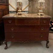 1930's Serpentine Flame Mahagony 3-Drw Chest W/Marble Top 48x21x36