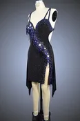 Black with Blue Beaded Fringe and Silver Mirror Treatment