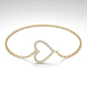 14K Gold Petite Diamond Heart Bracelet with Rolo Chain