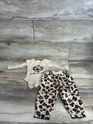 2pc Leopard Print Ribbed Bodysuit & Pants Set Tan sz 3-6m