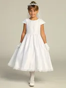 Embroidered Tulle &amp; Satin Communion Dress