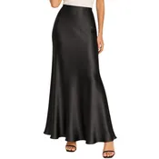 Black Satin Midi Skirt