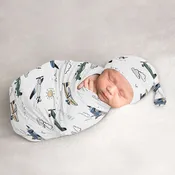 Airplane Green and Blue Collection Baby Cocoon and Beanie Hat - 2 Piece Set