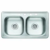 006-052 Stainless Steel 33″ x 19″ 50/50 Double Bowl Top-Mount Sink