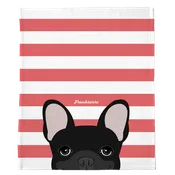 Black French Bulldog on Coral Stripes | Frenchie Blanket