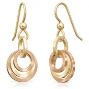 14K Yellow & Rose Gold Minimalist Concentric Circle Dangle Earrings
