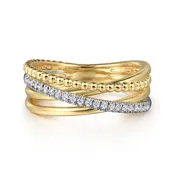 0.11ctw Round Diamond Criss-Cross + Bujukan Ring, Size 6.5 - 14K Multi-Tone Gold