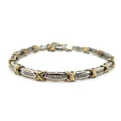 10k Two-Tone Gold 1/2ct Diamond Link Bracelet 7.5 Inches Long 9.8g