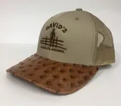 Beige cap with antique saddle cc full quill ostrich visor