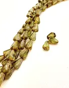 8x10mm Table Cut Drop Nugget Olivine Picasso 24 Beads on Strand