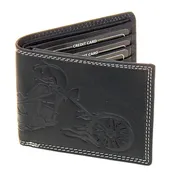 Embossed Flaming Motorcycle Black Bifold Leather RFID Wallet #WB070MCKID