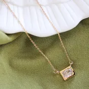 0.90 CT Radiant Diamond 14K Gold Pendant Necklace
