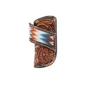 3D Knife Sheath Vertical Handtooled Scrolling Embroidered Inlay Brown