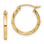 10K 1.5x15mm Diamond Cut Hoop Earrings
