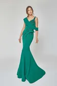 1921M0476 Off Shoulder Gown in Hunter Green