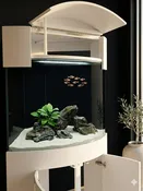 90g Corner 1/4 Cylinder Reef-Ready Aquarium Set in Arctic White Flush Wood Furniture