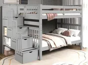 Bedz King Full Over Full Stairway Bunk Bed in Gray
